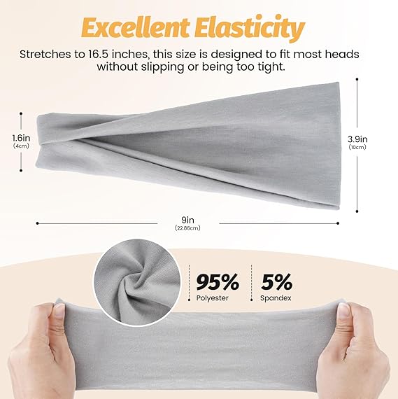 Headbands for Women& Men - 6 Pack Wide Elastic Hair Bands