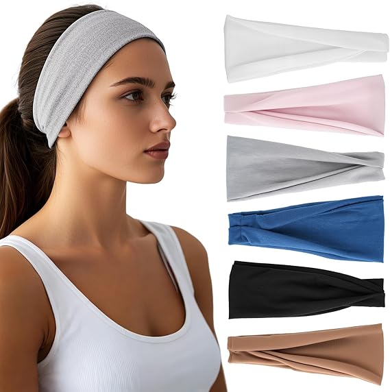 Headbands for Women& Men - 6 Pack Wide Elastic Hair Bands